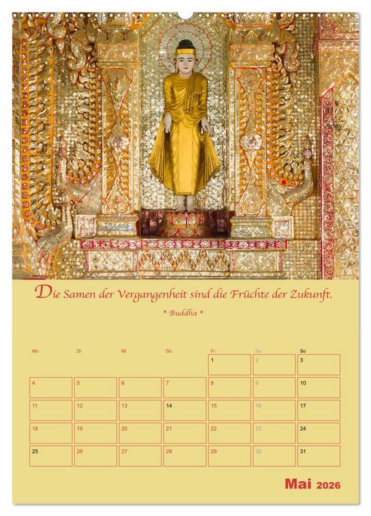 Produktbild: BUDDHA IN GOLD - Mit buddhistischen Spr&uuml;chen (hochwertiger Premium Wandkalender 2026 DIN A2 hoch), Kunstdruck in Hochglanz