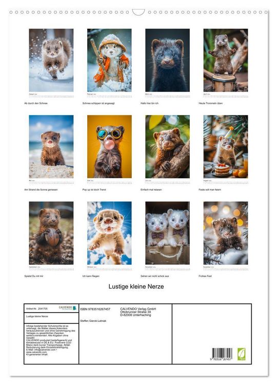 Produktbild: Lustige kleine Nerze (Wandkalender 2026 DIN A2 hoch), CALVENDO Monatskalender