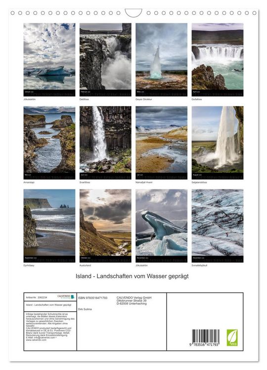 Produktbild: Island - Landschaften vom Wasser gepr&auml;gt (Wandkalender 2026 DIN A3 hoch), CALVENDO Monatskalender
