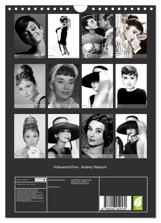 Produktbild: Hollywood-Diva - Audrey Hepburn (Wandkalender 2026 DIN A4 hoch), CALVENDO Monatskalender