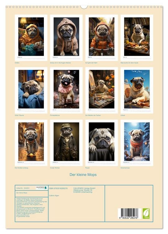 Produktbild: Der kleine Mops (hochwertiger Premium Wandkalender 2026 DIN A2 hoch), Kunstdruck in Hochglanz