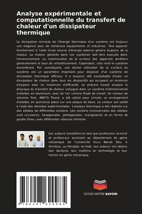Produktbild: Analyse exp&eacute;rimentale et computationnelle du transfert de chaleur d'un dissipateur thermique