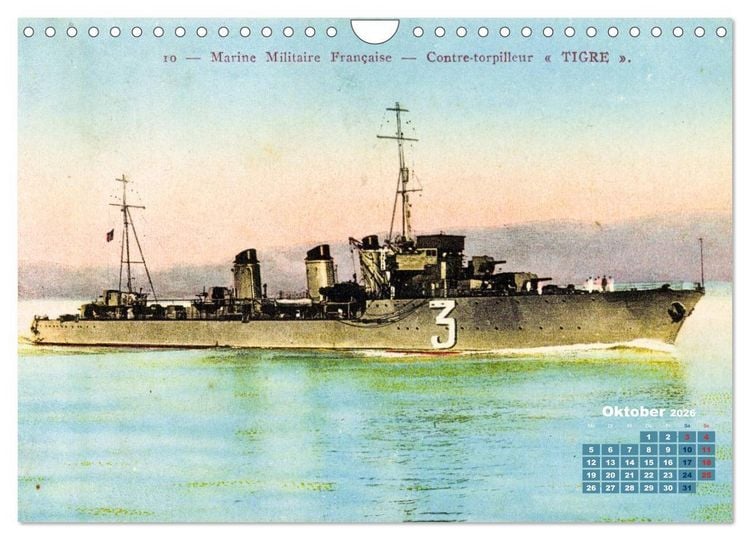 Produktbild: Fregatten, Kreuzer, Panzerschiffe &ndash; historische Karten von Kriegsschiffen (Wandkalender 2026 DIN A4 quer), CALVENDO Monatskalender