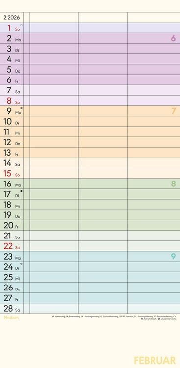 Produktbild: Superplaner Farbenfroh 2026 - Familien-Timer 22x45 cm - mit Ferienterminen - 3 Spalten - Wand-Planer - mit vielen Zusatzinformationen - Alpha Edition