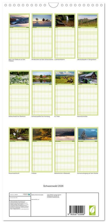 Produktbild: Familienplaner 2026 - Schwarzwald 2026 mit 5 Spalten (Wandkalender, 21 x 45 cm) CALVENDO