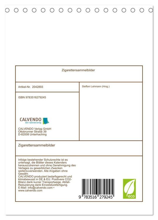 Produktbild: Zigarettensammelbilder (Tischkalender 2026 DIN A5 hoch), CALVENDO Monatskalender