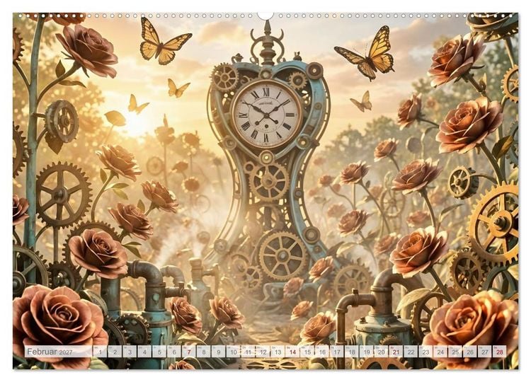 Produktbild: Der Garten der stillen Zahnr&auml;der - Ein Jahr zwischen Bl&uuml;ten, Mechanik und leiser Magie (hochwertiger Premium Wandkalender 2027 DIN A2 quer), Kunstdruck in Hochglanz