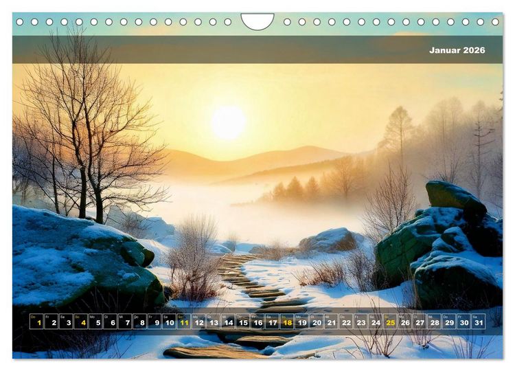Produktbild: Verschneite Landschaft unter einer fahlen Wintersonne (Wandkalender 2026 DIN A4 quer), CALVENDO Monatskalender