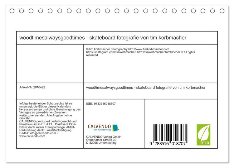 Produktbild: woodtimesalwaysgoodtimes - skateboard fotografie von tim korbmacher (Tischkalender 2026 DIN A5 quer), CALVENDO Monatskalender
