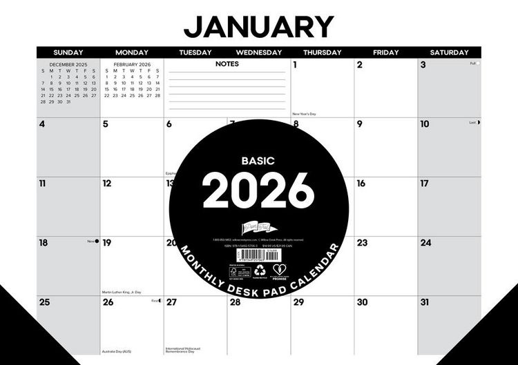 Produktbild: Basic 2026 17 X 12 Small Monthly Deskpad