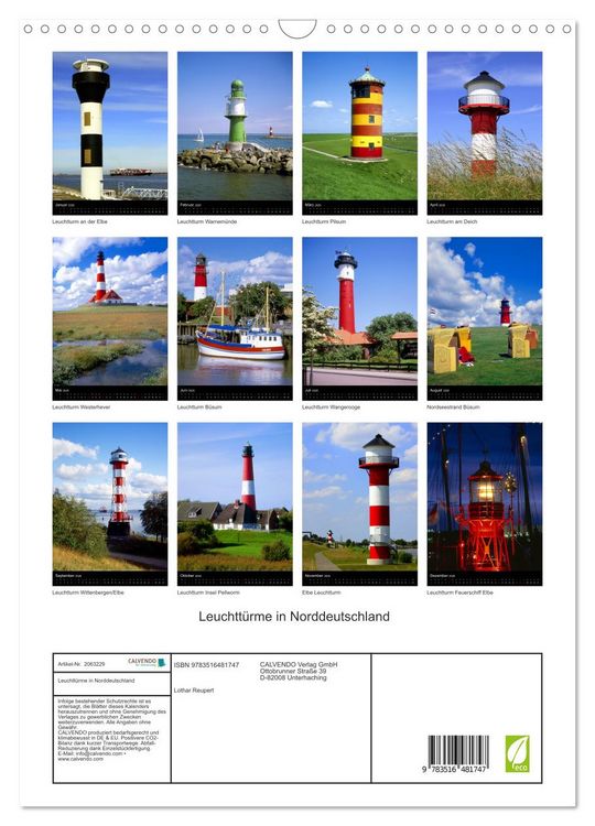 Produktbild: Leuchtt&uuml;rme in Norddeutschland (Wandkalender 2026 DIN A3 hoch), CALVENDO Monatskalender