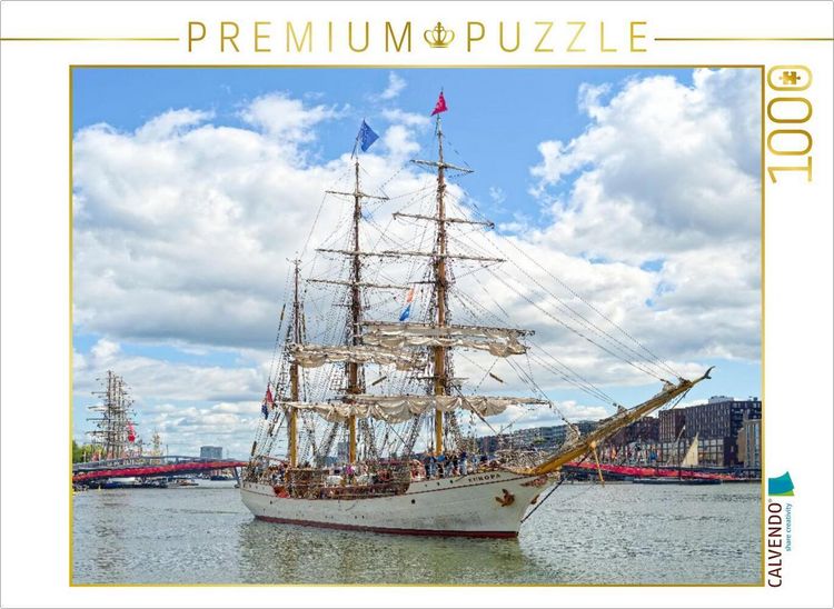 Produktbild: CALVENDO Puzzle Der niederl&auml;ndische Auxiliarsegler "Europa" verl&auml;sst Amsterdam | 1000 Teile Lege-Gr&ouml;&szlig;e 64x48cm Foto-Puzzle f&uuml;r gl&uuml;ckliche Stunden