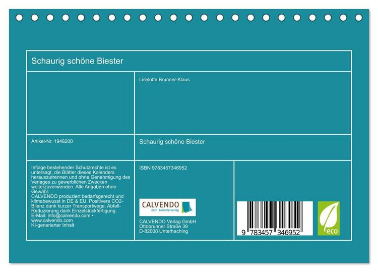 Produktbild: Schaurig sch&ouml;ne Biester (Tischkalender 2026 DIN A5 quer), CALVENDO Monatskalender