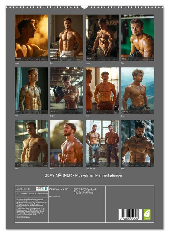 Produktbild: SEXY M&Auml;NNER - Muskeln im M&auml;nnerkalender (hochwertiger Premium Wandkalender 2026 DIN A2 hoch), Kunstdruck in Hochglanz
