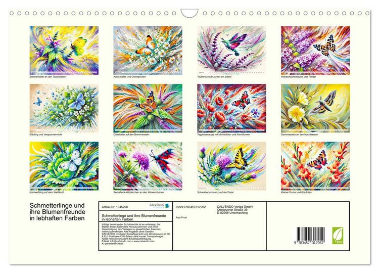 Produktbild: Schmetterlinge und ihre Blumenfreunde in lebhaften Farben (Wandkalender 2026 DIN A3 quer), CALVENDO Monatskalender