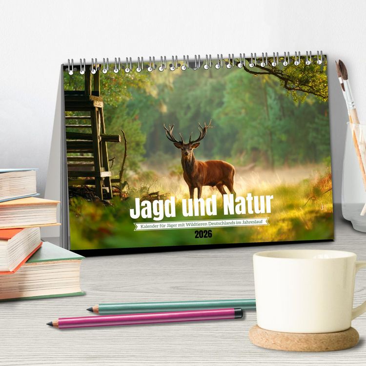 Produktbild: Jagd und Natur - Kalender f&uuml;r J&auml;ger mit Wildtieren Deutschlands im Jahreslauf (Tischkalender 2026 DIN A5 quer), CALVENDO Monatskalender