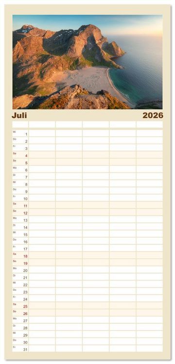 Produktbild: Familienplaner 2026 - Farben der Lofoten - Jahreszeiten jenseits des Polarkreises mit 5 Spalten (Wandkalender, 21 x 45 cm) CALVENDO