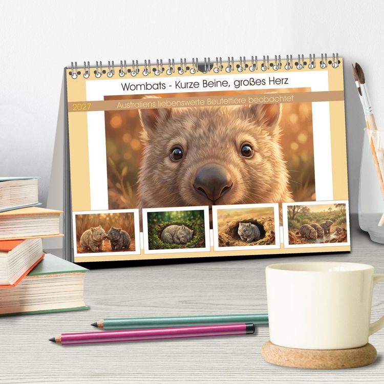 Produktbild: Wombats - Kurze Beine, gro&szlig;es Herz (Tischkalender 2027 DIN A5 quer), CALVENDO Monatskalender
