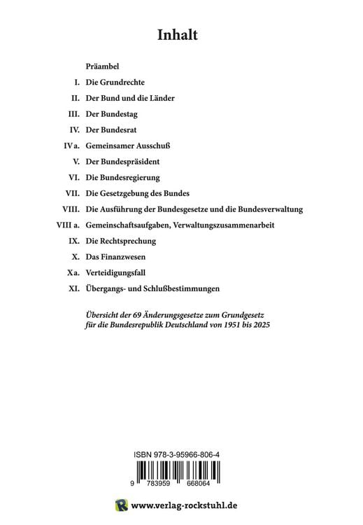Produktbild: GRUNDGESETZ f&uuml;r die Bundesrepublik Deutschland vom 23. Mai 1949 &ndash; Fassung vom 22. M&auml;rz 2025