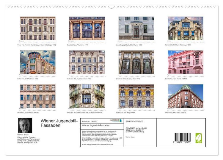 Produktbild: Wiener Jugendstil-Fassaden (hochwertiger Premium Wandkalender 2026 DIN A2 quer), Kunstdruck in Hochglanz