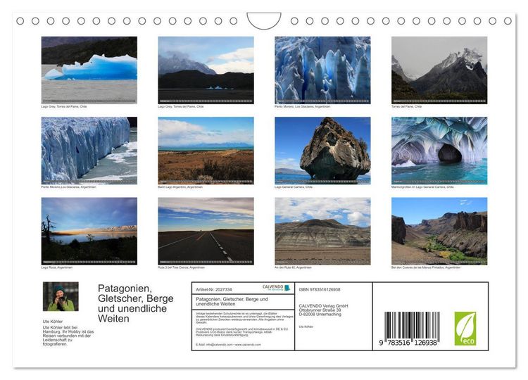 Produktbild: Patagonien, Gletscher, Berge und unendliche Weiten (Wandkalender 2026 DIN A4 quer), CALVENDO Monatskalender