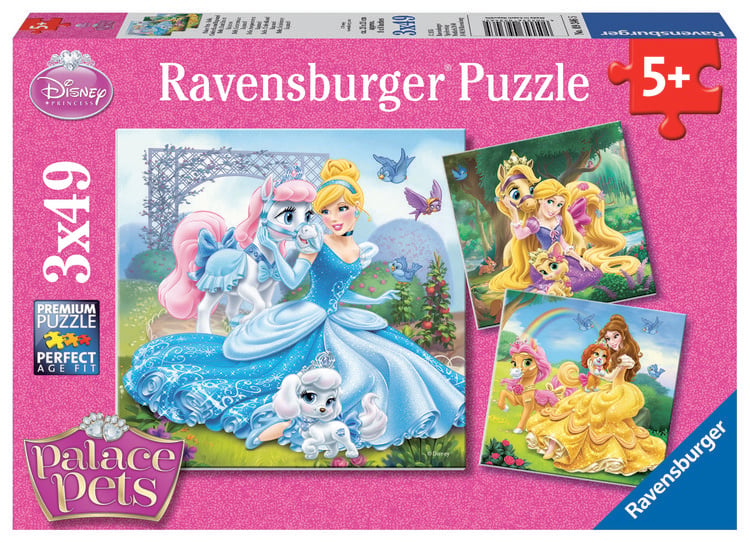 Produktbild: Puzzle Ravensburger Palace Pets - Belle, Cinderella und Rapunzel 3 X 49 Teile