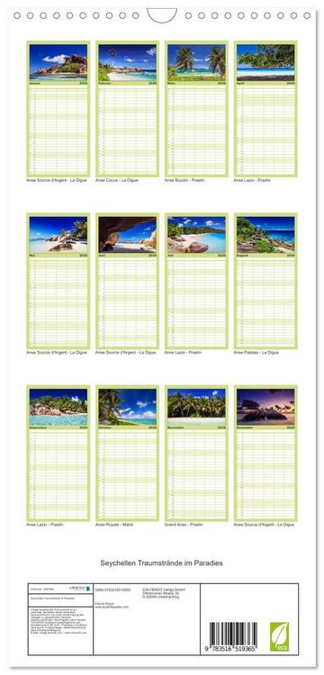 Produktbild: Familienplaner 2026 - Seychellen Traumstr&auml;nde im Paradies mit 5 Spalten (Wandkalender, 21 x 45 cm) CALVENDO