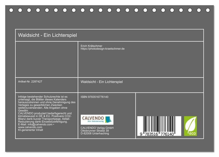 Produktbild: Waldsicht - Ein Lichterspiel (Tischkalender 2027 DIN A5 quer), CALVENDO Monatskalender