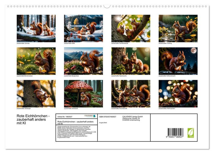Produktbild: Rote Eichh&ouml;rnchen - zauberhaft anders mit KI (hochwertiger Premium Wandkalender 2026 DIN A2 quer), Kunstdruck in Hochglanz