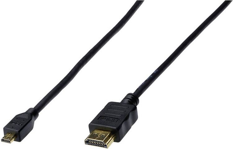 Produktbild: Digitus HDMI Anschlusskabel HDMI-A Stecker, HDMI-Micro-D Stecker 1.00 m Schwarz AK-330115-010-S vergoldete Steckkontakte HDMI-Kabel