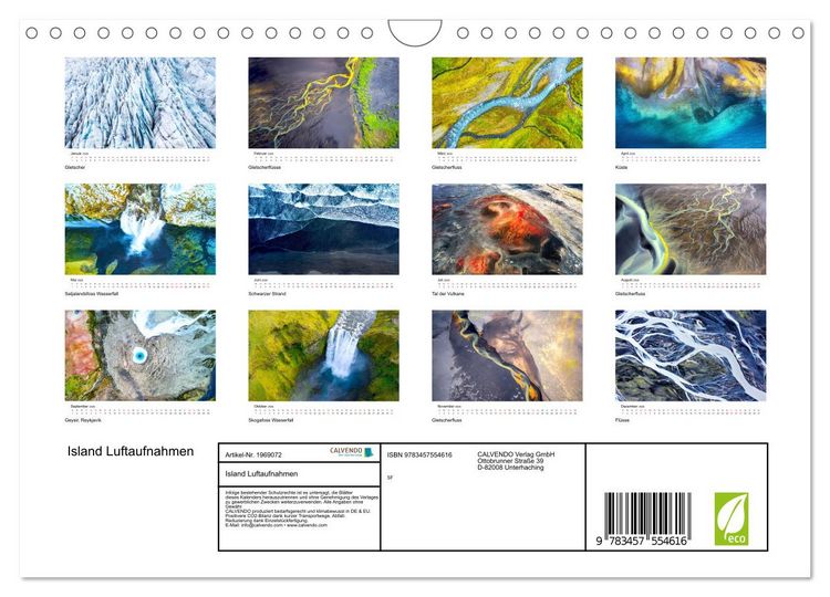 Produktbild: Island Luftaufnahmen (Wandkalender 2026 DIN A4 quer), CALVENDO Monatskalender