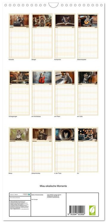 Produktbild: Familienplaner 2027 - Miau-sikalische Momente mit 5 Spalten (Wandkalender, 21 x 45 cm) CALVENDO