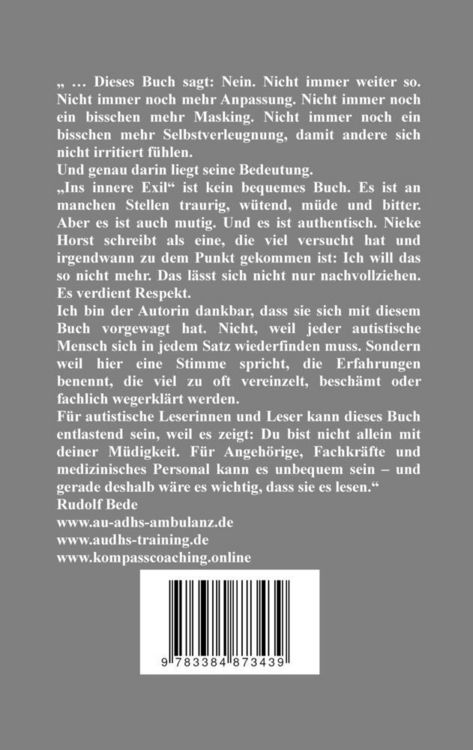 Produktbild: Ins innere Exil - Autismus, Therapie-Zentren, Psychiater, Mobbing, Diskriminierung, Vorsorgeuntersuchung, Autisten im Film, neurotypisch, allistisch, Syn&auml;sthesie, Hypersensibilit&auml;t
