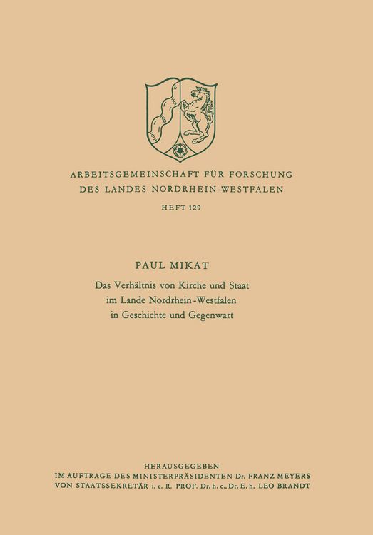 Produktbild: Das Verh&auml;ltnis von Kirche und Staat im Lande Nordrhein-Westfalen in Geschichte und Gegenwart