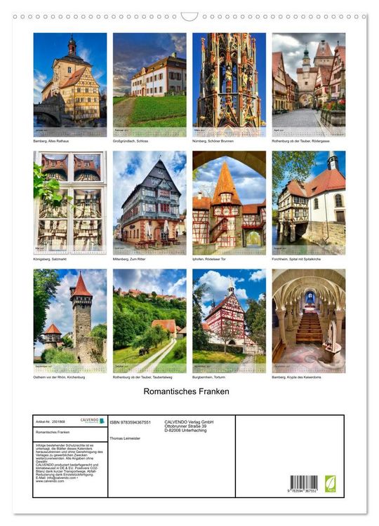 Produktbild: Romantisches Franken (Wandkalender 2027 DIN A2 hoch), CALVENDO Monatskalender