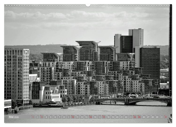Produktbild: London in Schwarz-Wei&szlig; (hochwertiger Premium Wandkalender 2026 DIN A2 quer), Kunstdruck in Hochglanz