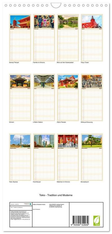 Produktbild: Familienplaner 2027 - Tokio - Tradition und Moderne mit 5 Spalten (Wandkalender, 21 x 45 cm) CALVENDO