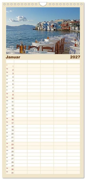 Produktbild: Familienplaner 2027 - Die Kykladen - Inseln im &Auml;g&auml;ischen Meer mit 5 Spalten (Wandkalender, 21 x 45 cm) CALVENDO