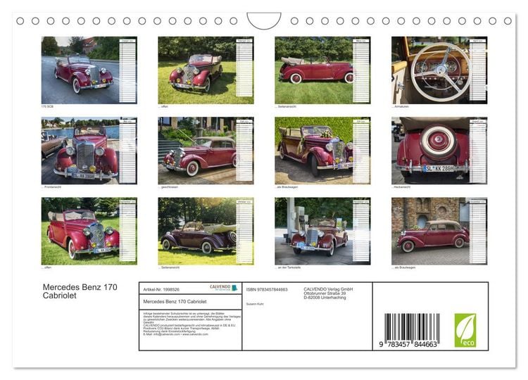 Produktbild: Mercedes Benz 170 Cabriolet (Wandkalender 2026 DIN A4 quer), CALVENDO Monatskalender