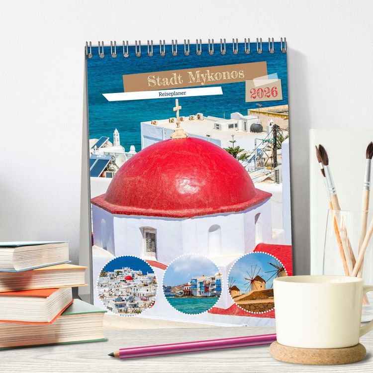 Produktbild: Stadt Mykonos - Reiseplaner (Tischkalender 2026 DIN A5 hoch), CALVENDO Monatskalender