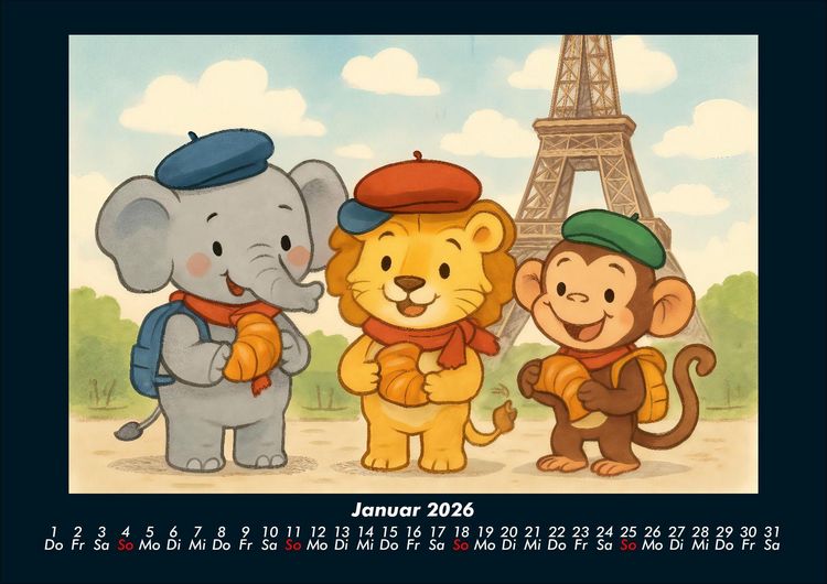 Produktbild: Raffi, Buschi & Milo - Drei Freunde auf Weltreise 2026 Fotokalender DIN A4