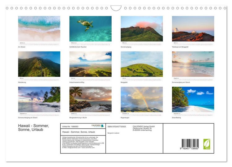 Produktbild: Hawaii - Sommer, Sonne, Urlaub (Wandkalender 2026 DIN A3 quer), CALVENDO Monatskalender