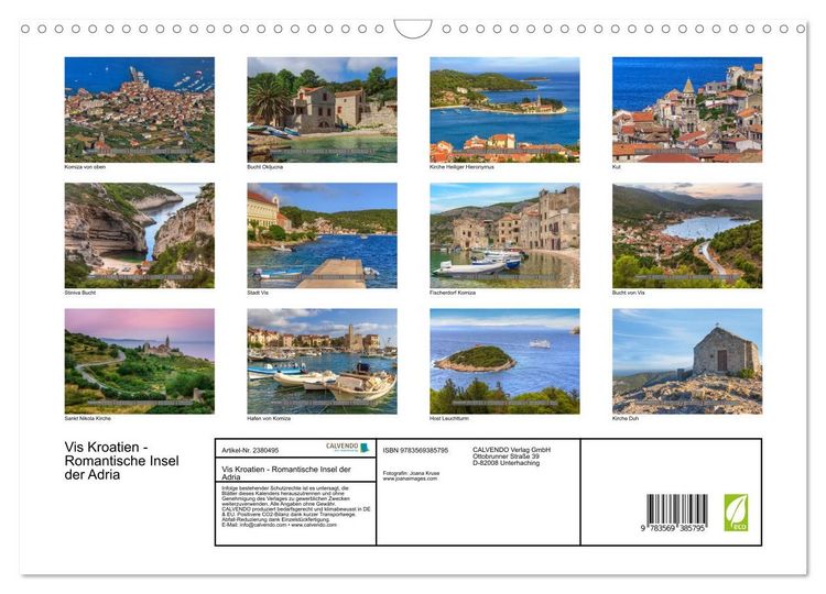 Produktbild: Vis Kroatien - Romantische Insel der Adria (Wandkalender 2027 DIN A3 quer), CALVENDO Monatskalender