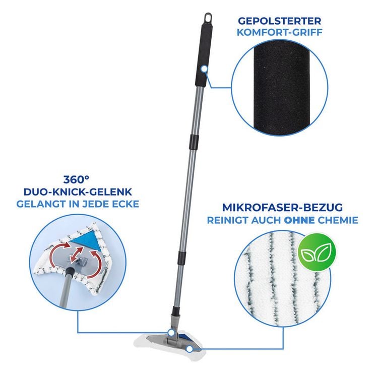 Produktbild: Multiflex-Wischer inkl. Teleskopstiel, f&uuml;r Fliesen, Fenster und B&ouml;den geeignet