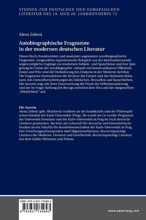 Produktbild: Autobiographische Fragmente in der modernen deutschen Literatur