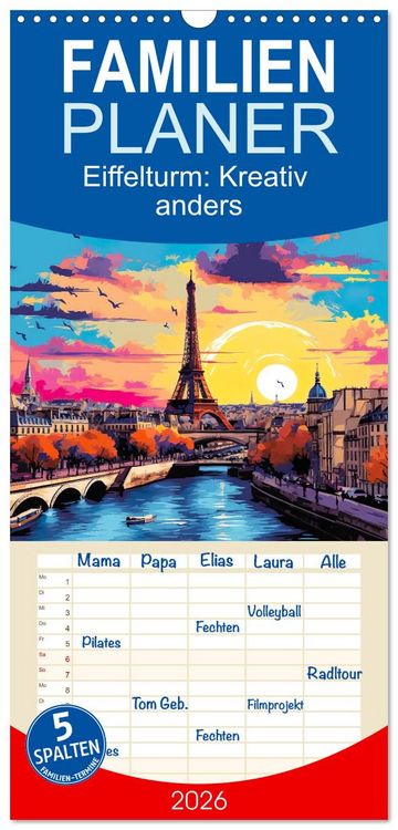 Produktbild: Familienplaner 2026 - Eiffelturm: Kreativ anders mit 5 Spalten (Wandkalender, 21 x 45 cm) CALVENDO