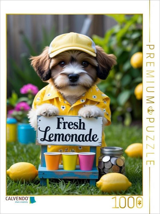 Produktbild: CALVENDO Puzzle Hund verkauft Limonade - sommerlich, s&uuml;&szlig; und originell | 1000 Teile Lege-Gr&ouml;&szlig;e 64x48cm Foto-Puzzle f&uuml;r gl&uuml;ckliche Stunden