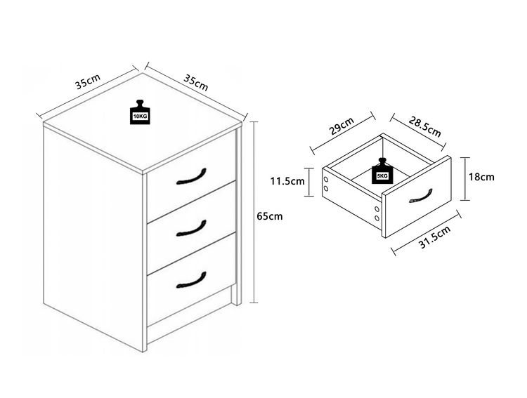 Produktbild: Holz Nachtschrank Nachttisch Schublade Boxal Maxi