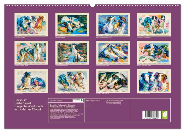 Produktbild: Barsoi im Farbenspiel. Elegante Windhunde in moderner &Ouml;loptik (hochwertiger Premium Wandkalender 2026 DIN A2 quer), Kunstdruck in Hochglanz