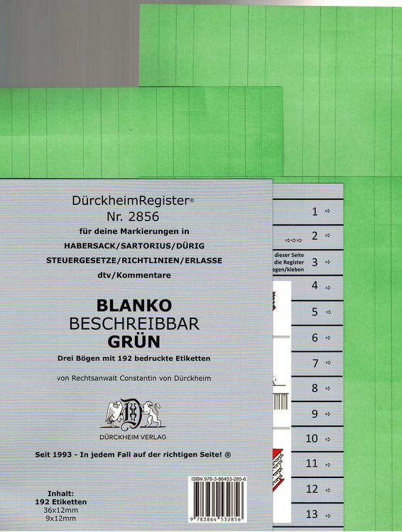 Produktbild: D&uuml;rckheimRegister&reg; BLANKO-GR&Uuml;N beschreibbar f&uuml;r deine Gesetze